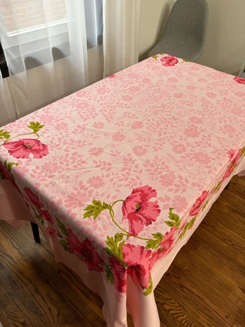 VTG 60s  deadstock Prints Charming tablecloth Sunweave pink floral cotton 60x84